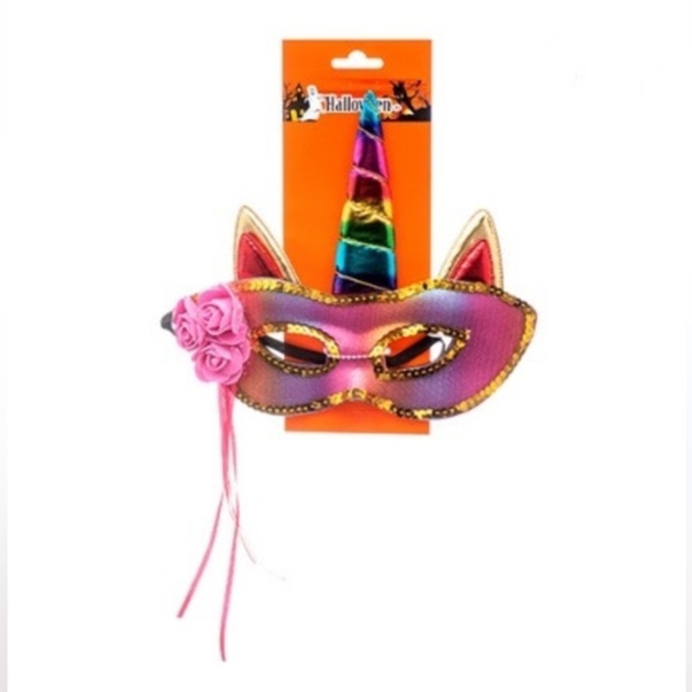 Colorful Unicorn Masquerade Mask with Roses one size